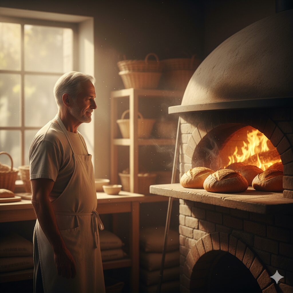 パンを焼く朝は、いつも少しだけ静かだ。
窯の前に立つと、時間の流れがゆっくりになる。
火が入る。空気が膨らむ。
パンが生きて、そして「焼ける」という瞬間を迎える。