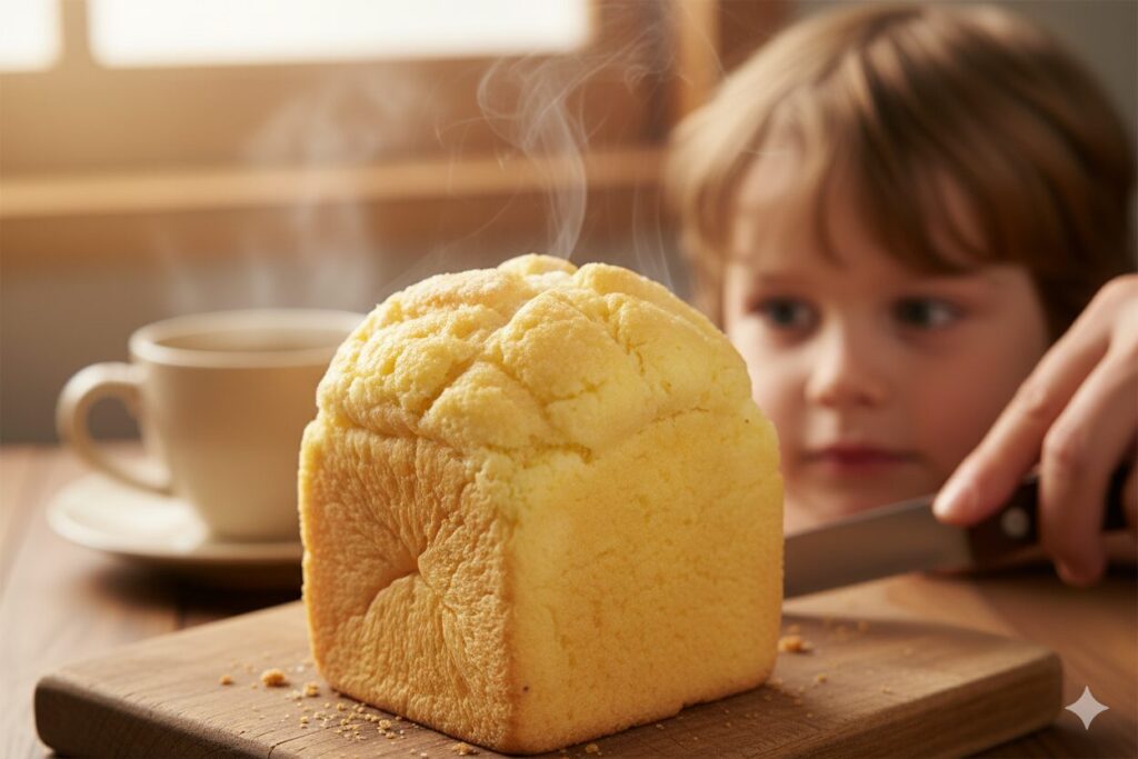 美味しそうなキューブメロンパンが「食べたい!」と思うような、シズル感。焼きたての温かさ、サクサクの表面、そしてふんわりとした中身が伝わる