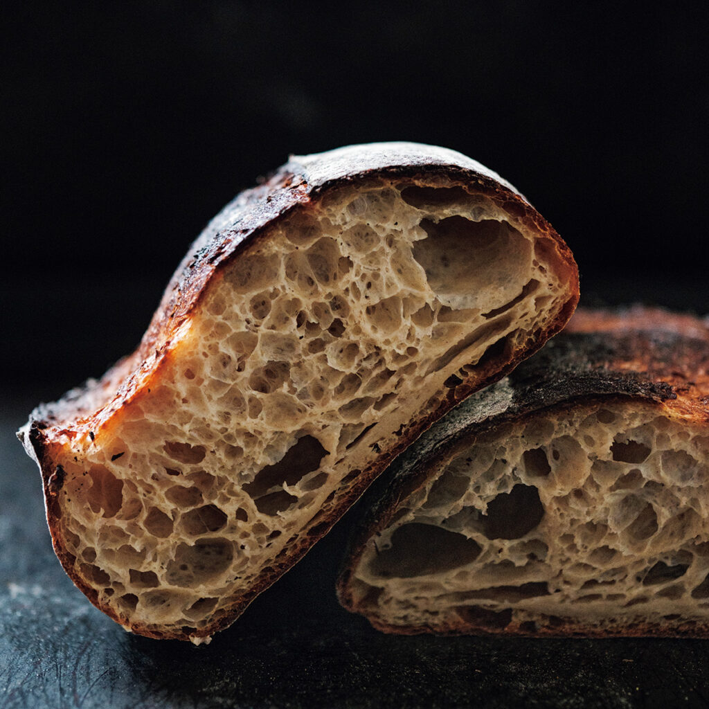 長時間発酵や高加水など、日本のパン業界で起きた技術革新を象徴する発酵と断面のビジュアル