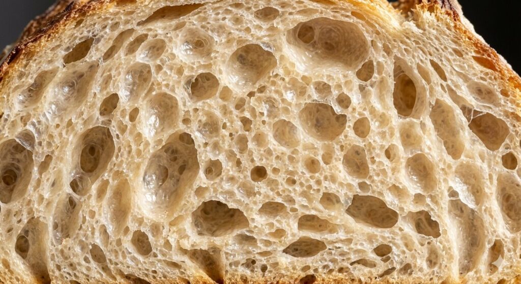バゲットの断面、気泡が均一に入っている。
