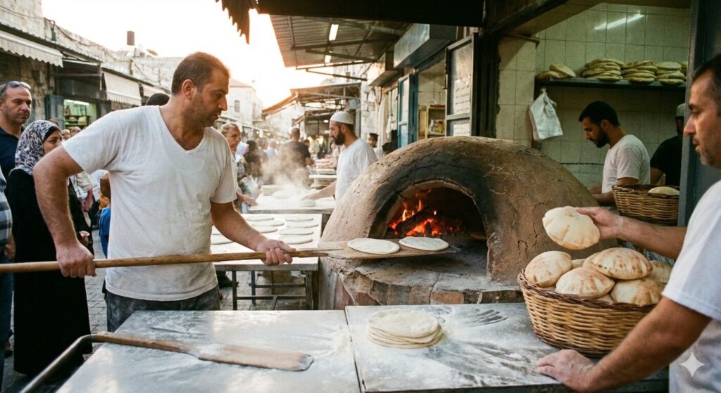 ピタパンを焼いている風景