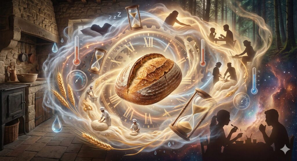 パンは一瞬で作られるわけではなく、時間・気温・湿度・人の生活リズムなど、無数の変数と一緒に生まれてくる。こんな物語的なイメージ画像