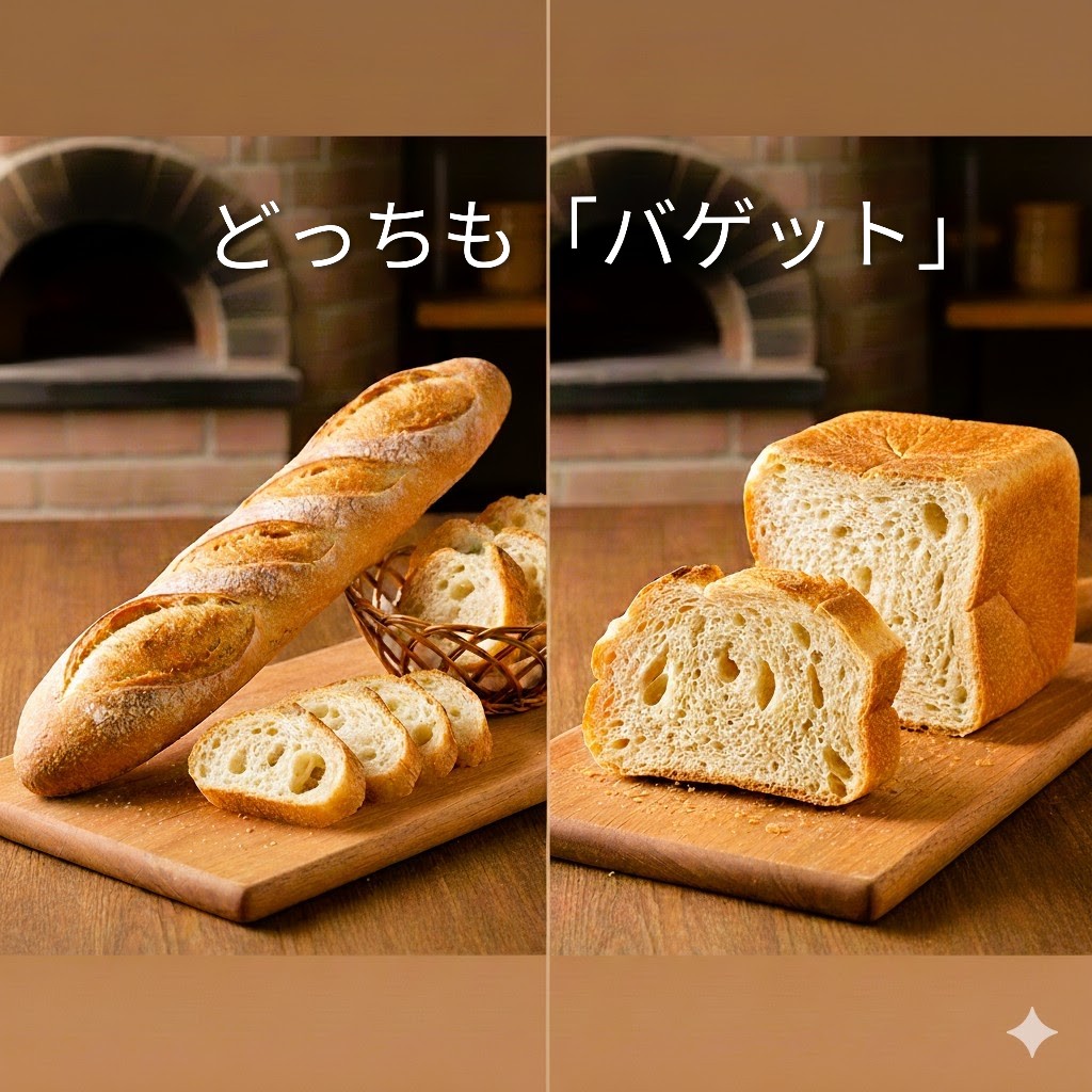 普通のバゲットと四角いバゲットの比較画像