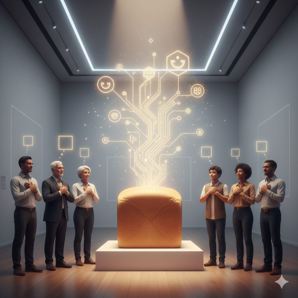 四角いパンの形状と心理効果を象徴的に描いたイメージ図