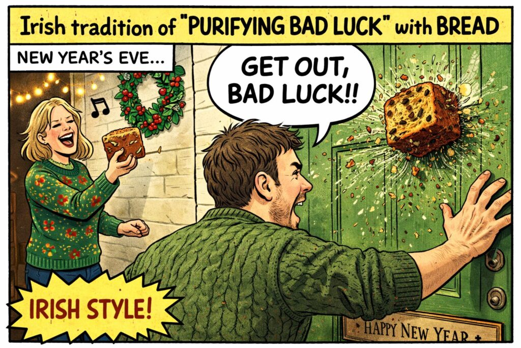 アイルランドの年末年始に行われる、パンを使った厄払いの風習をユーモラスに表現したビジュアル
