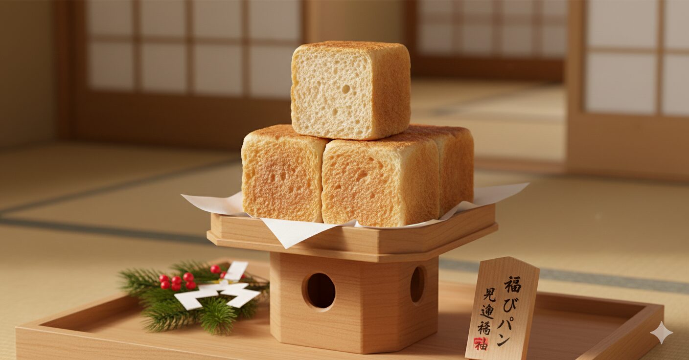 パンを投げる代わりに、キューブパンを「福呼びパン」として玄関に飾る。